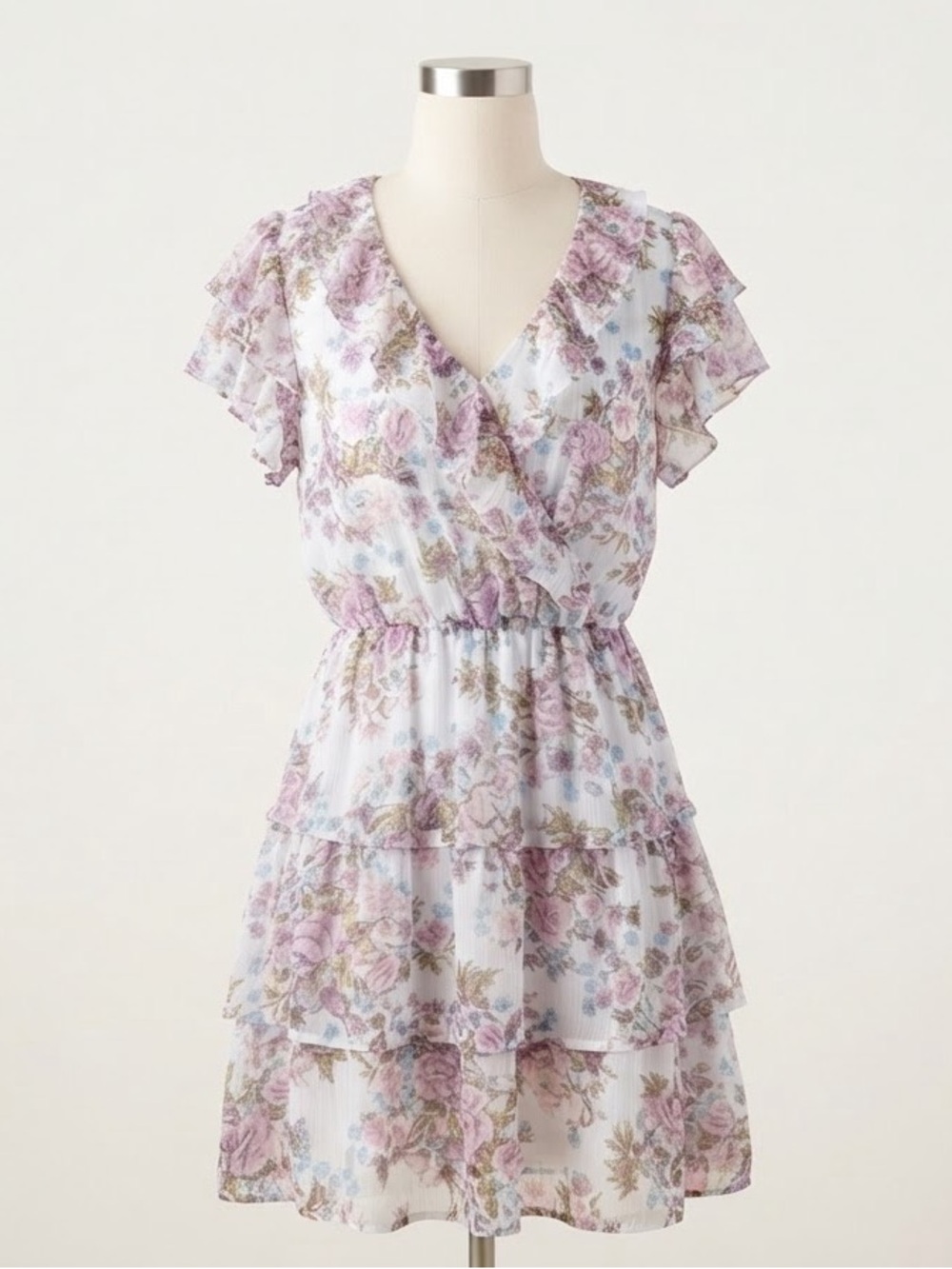 LC Lauren Conrad Lavender Floral Ruffle Wrap Mini Dress